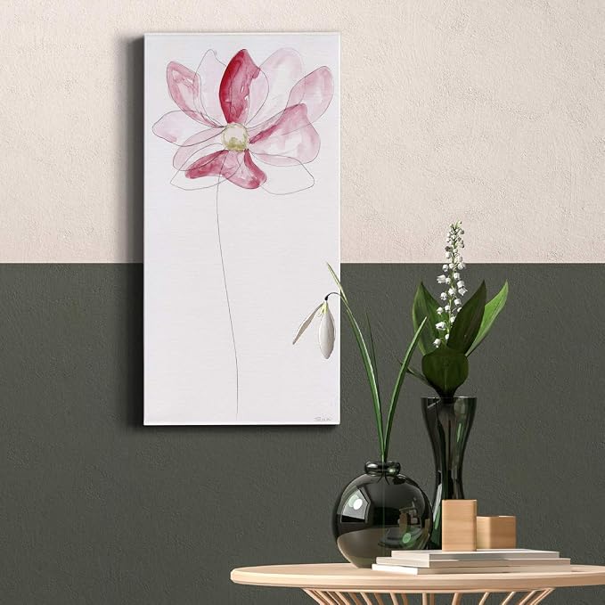 Renditions Gallery Canvas Flower Wall Art Modern Decorations Paintings Pink Floral Sketch Glam Romantic Artwork Wall Hanging Canvas Prints for Bedroom Office Kitchen - 8"x16" LT43