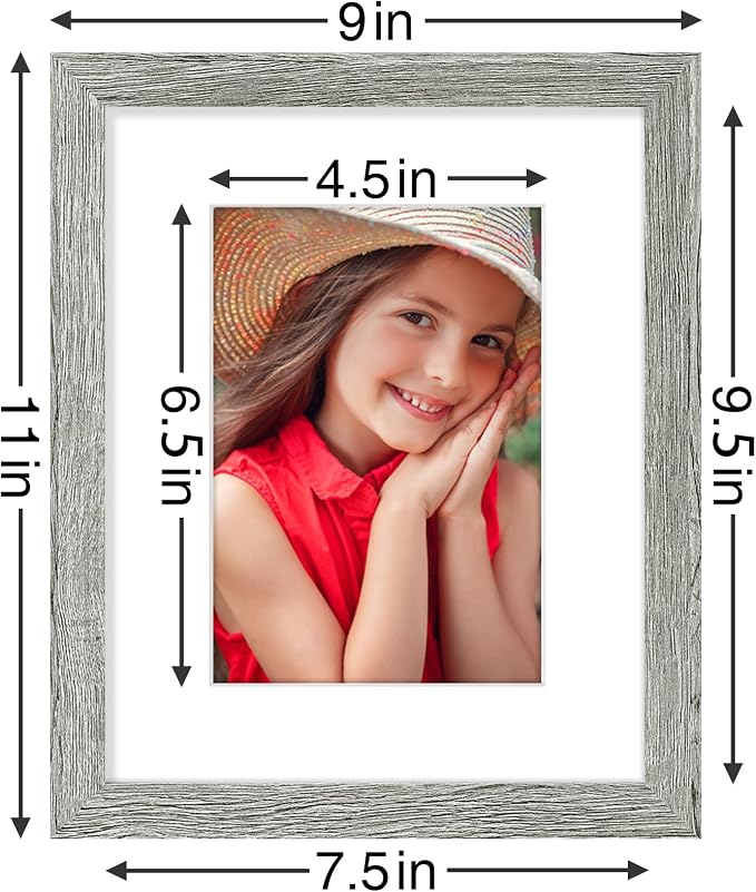 Vittanly 8x10 Picture Frames Set of 9 for Wall or Tabletop Display, Grey | Display Pictures 5x7 with Mat or 8x10 without Mat, Small Photo Frames, Engineered Wood with Shatter Resistant Plexiglass