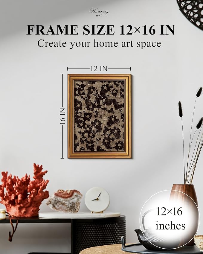 WHASAYART Gold Framed Vintage Wall Art for Living Room, Flowers Painting Prints Shelf Decor for Kitchen, Aesthetic Bedroom Wall Art, Gifts for Friends or Family (Crushed Flower - 12"x16")