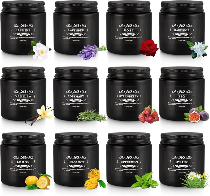 YOROXRG Scented Candles Gifts Set 12 Pack Soy Wax Travel Tin Jar Candles for Home 3.05 OZ for Mom for Christmas, Birthday, Thanksgiving, Mother's Day,Father'Day(Black)
