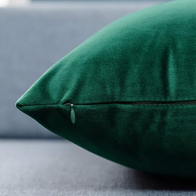 JUSPURBET 12x20 Lumbar Velvet Throw Pillow Covers Set of 2,Dark Green