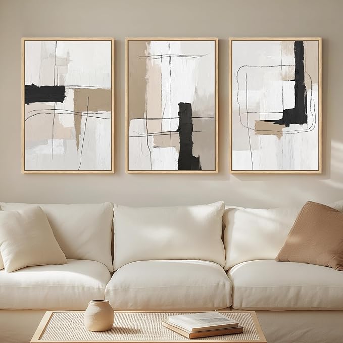 Framed Neutral Black and White Abstract Wall Art, 3 Piece Set, 16x24 In | Black beige pictures, Canvas prints, Modern painting, Minimalist artwork for walls, Wall decor for bedroom living room dining