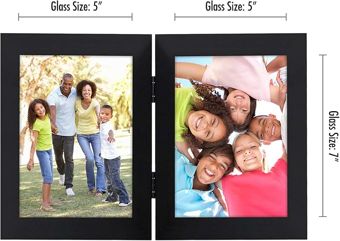 Americanflat Hinged 5x7 Picture Frame with Shatter-Resistant Glass - Double Picture Frames with Engineered Wood - Signature Collection - Photo Frame for Tabletop Display - Black
