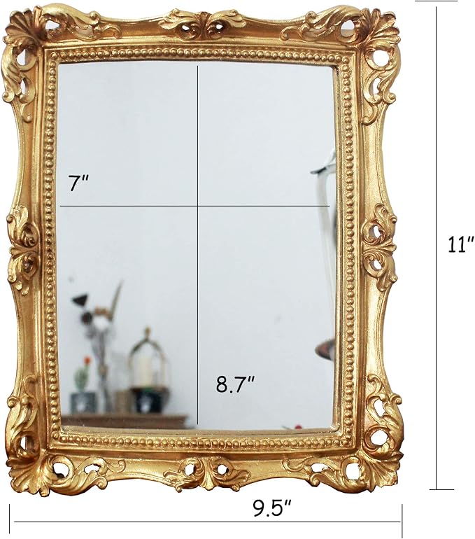 Funerom Vintage 11 x 9.5 inch Decorative Mirror, Wall Mounted & Tabletop Makeup Mirror ，Square Antique Gold | Wall Mounted & Tabletop Makeup Mirror