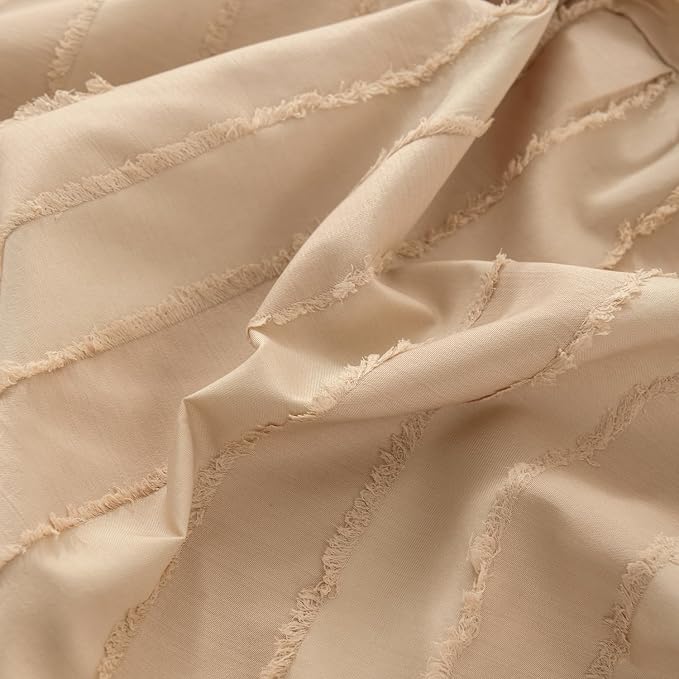 Dust Ruffle Bed Skirt, Full Size Beds - 16 Inch Drop, Camel | Striped Boho Tufted, Split Corners, Easy Fit, Wrinkle & Fade Free, for Women, Men, Kids & Teens
