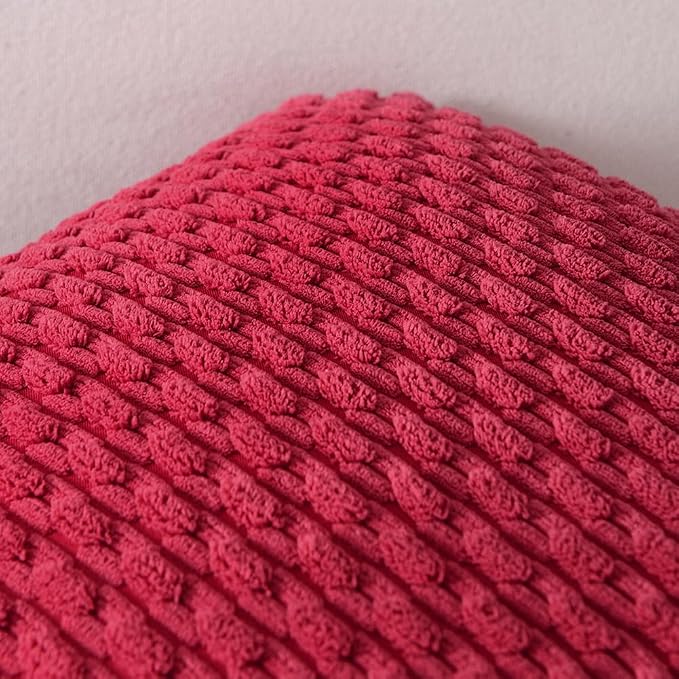 Fancy Homi 2 Packs Burgundy Decorative Throw Pillow Covers 20x20 Inch for Couch Bed Sofa, Modern Farmhouse Boho Home Decor, Soft Cute Plush Corduroy Wine Red Striped Cushion Case 50x50 CM