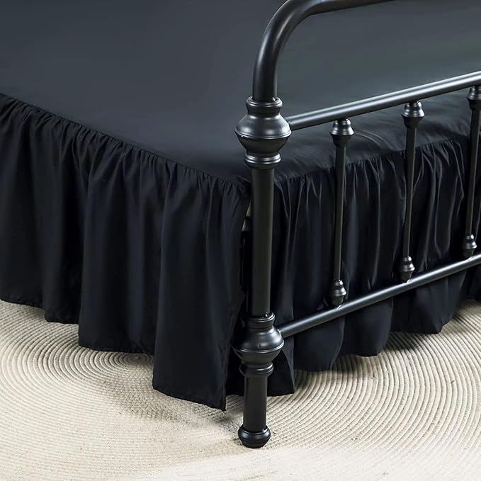 Bed Skirt Queen Size Ruffled Bed Skirt with Split Corners | 22 Inch Drop Dust Ruffle Bed Skirt with Platform - Black - Wrinkle Free, Fade & Shrink Resistant