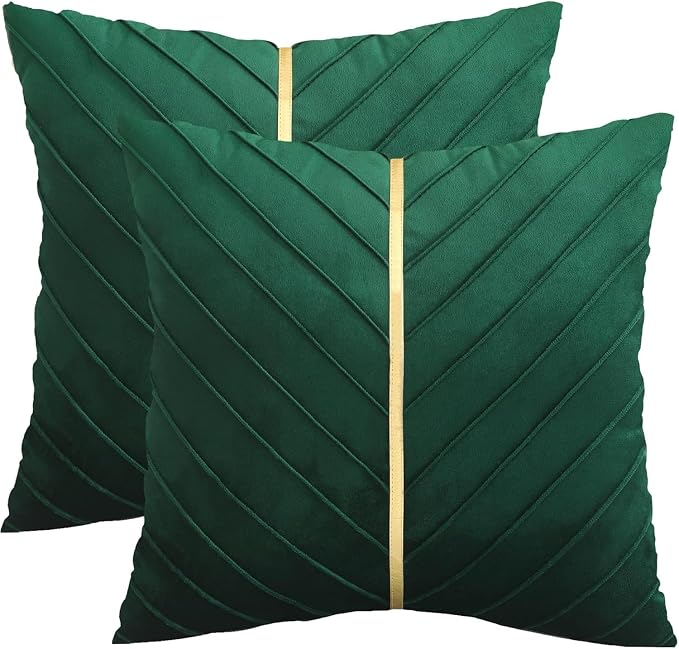 Velvet Throw Pillow Covers 26x26 Pack of 2 Gold Decor Dark Green
