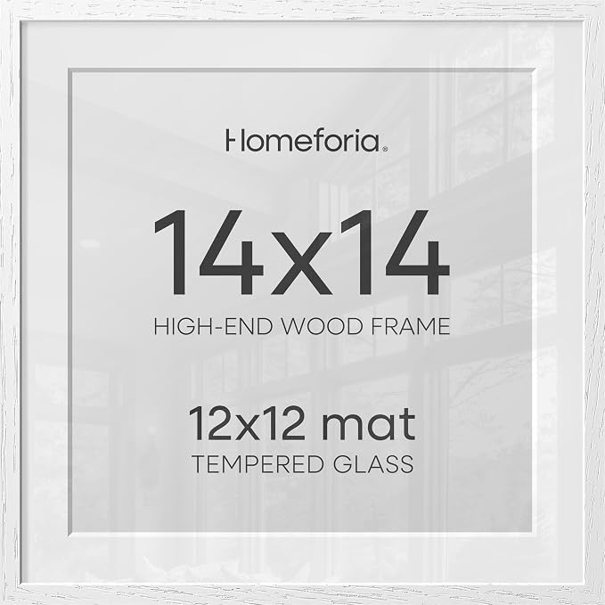Homeforia 14x14 White Oak Picture Frame, High-End Wood, 12x12 Mat, Glass
