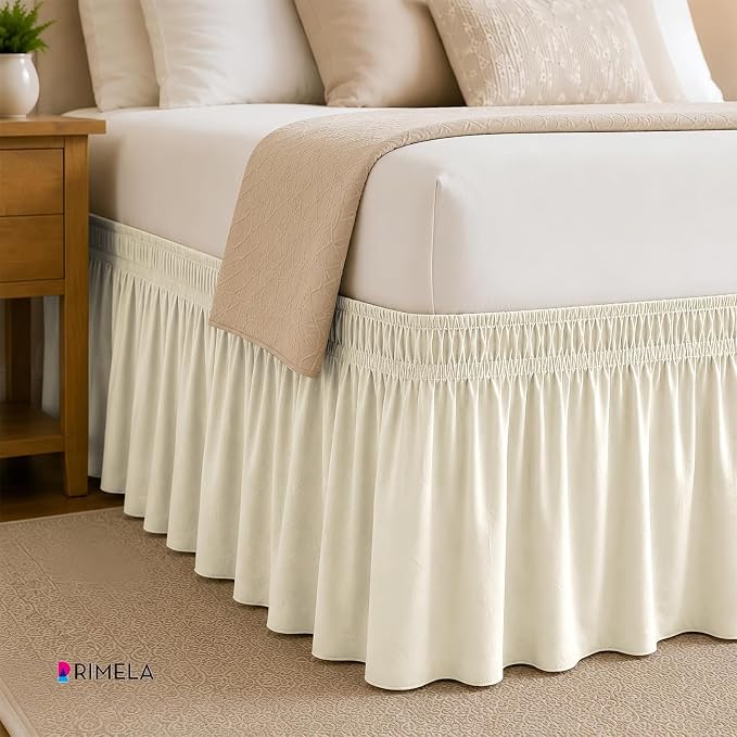 Butter Yellow Bed Skirt King Size 12" Drop, Elastic Wrap Around Bedskirt | Solid Ruffled, Easy to Use, No Mattress Lifting, Wrinkle & Fade Resistant, with Adhesive Strips, Machine Wash/Dry/Iron