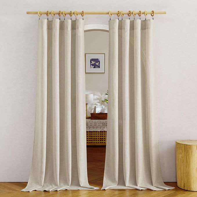 NICETOWN Linen Taupe Curtains 84 inches Long, Rod Pocket & Back Tab Flax Linen Window Treatments Privacy Vertical Drapes with Light Filtering for Bedroom/Living Room, W52 x L84, 2 Panels