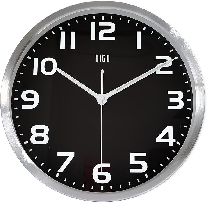 HITO 12 Inch Night Light Wall Clock Battery Operated Brightness Adjustable, Metal Frame, Glass Cover(Hands Illuminate)