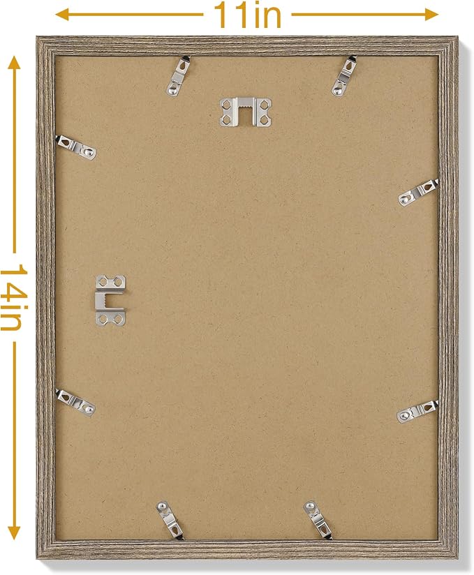 Vittanly 11x14 Picture Frames Set of 9 for Wall Mounting, Grayish Brown | Display Pictures 8x10 with Mat or 11x14 without Mat, Engineered Wood with Shatter Resistant Plexiglass, Gallery Photo Frames