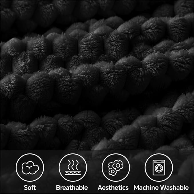 BEDELITE Black King Blanket for Bed, Soft Cozy Gifts for Women, 108 * 90 | 3D Jacquard Decorative Fleece Blanket, Super Soft Plush Throws, Cute Birthday Gift for Women & Men, Suitable for All Seasons