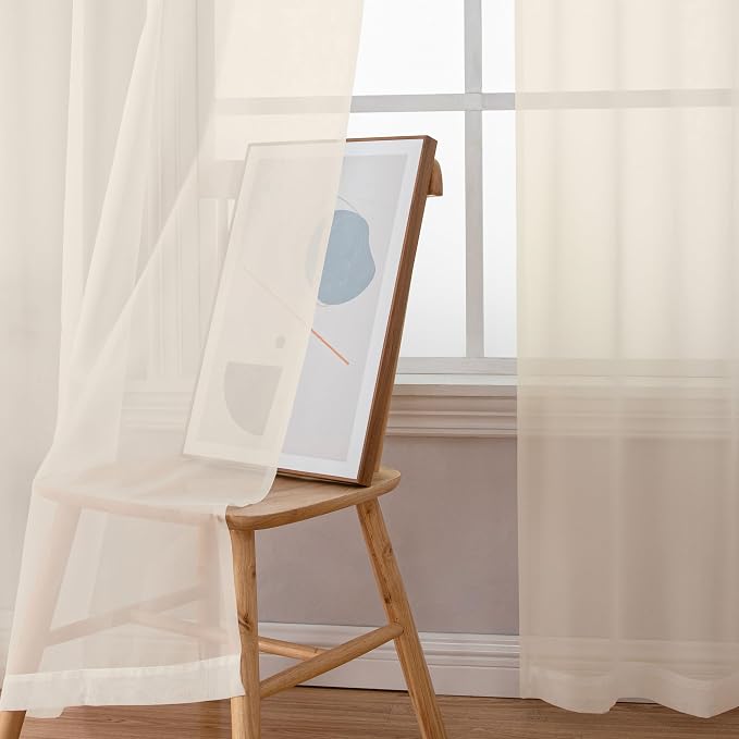 Simplebrand Cream Sheer Curtains 72 Inches Long 2 Panels for Living Room, Rod Pockets Airy Window Treatments Voile Sheer Curtains Panels Lightweight for Front Back Patio Glass Door, 42" Width