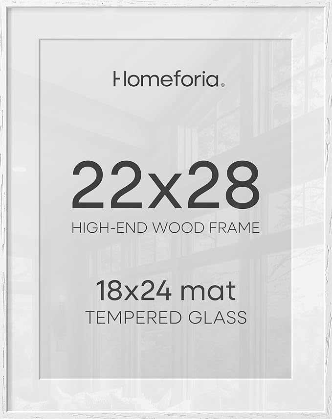 Homeforia 22x28 White Oak Poster Frame, High-End Wood, 18x24 Mat, Glass