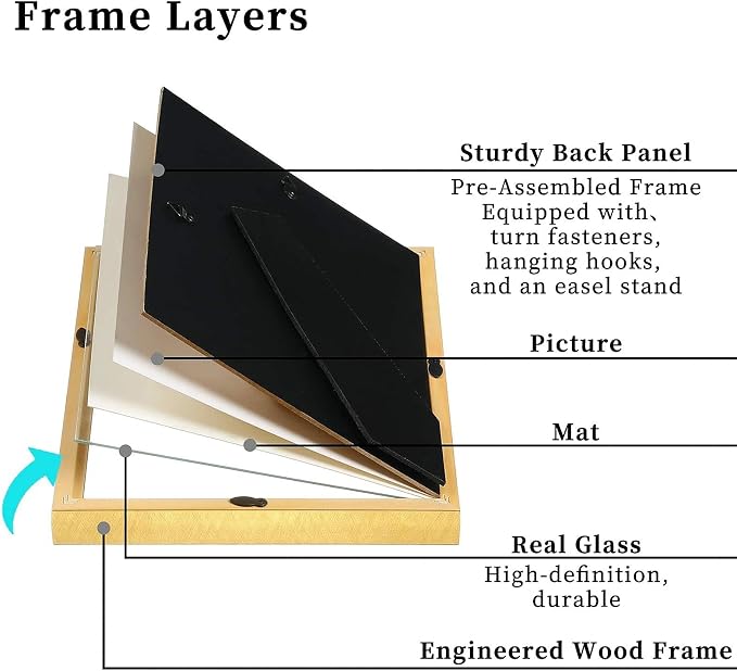 VIOLABBEY 8x10 Picture Frame Gold Set of 2 with Real Glass Front