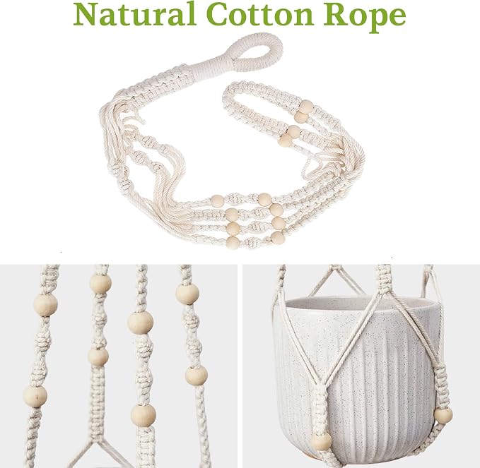 Macrame Plant Hanger - Fits 4-13 Inch Pots, Set of 2, Ivory
