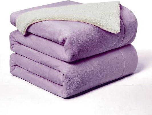 Walensee Sherpa Fleece Blanket (Queen Size 90”x90” Lilac) Plush Throw Fuzzy Super Soft Reversible Microfiber Flannel Blankets for Couch, Bed, Sofa Ultra Luxurious Warm and Cozy for All Seasons