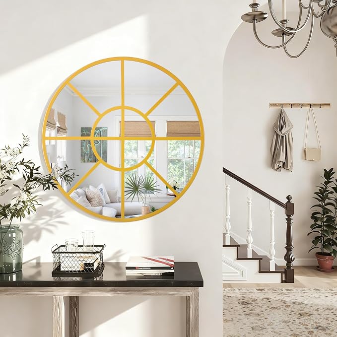 Wall Round Mirror, Gold Metal Framed Mirror Circle Modern Decorative Mirrors for Living Room Bedroom Entryway 24 Inch Home Decor