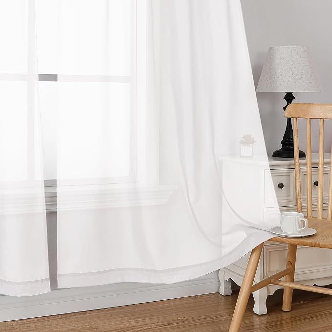 Simplebrand White Valances 14 Inches Long for Living Room Pocket 2 Panel Light Filtering Sheer Translucent Valence Toppers for Window Kitchen Bathroom Bedroom White 42x14 Inch Length