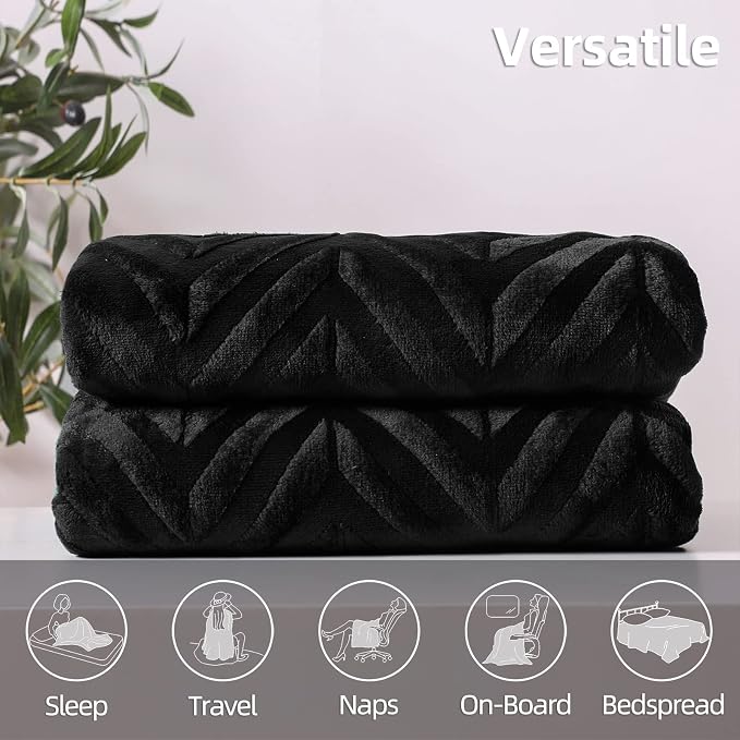 Whale Flotilla Flannel Fleece Throw Blanket for Couch, Black | Lightweight Breathable Soft Sofa Throws, Plush Fluffy Chevron Design Decorative Blankets for All Season, 50x60 Inch