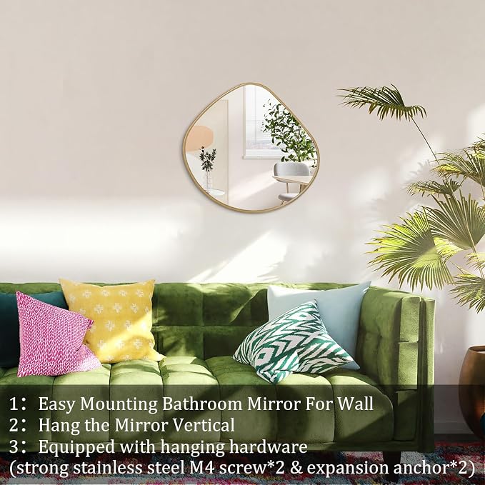 AOAOPQ Irregular Wall Small Gold Framed Mirror for Bathroom Accent Wall Modern Rectangle Mirror for Vanity