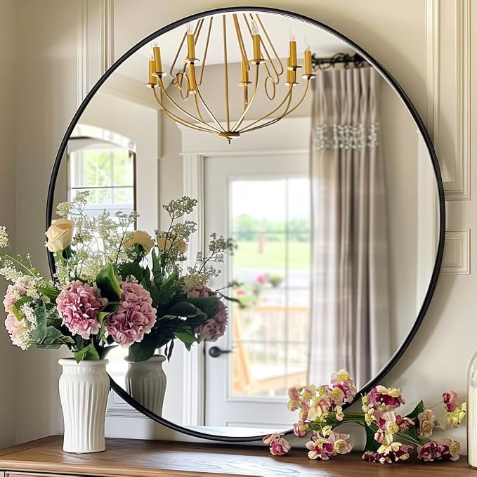 Round Black Mirror 16 inch, Circle Mirror, Matte Black Metal Frame | Small Circular Wall Mirrors for Bathroom, Kids Room, Nursery, Vanity, Bedroom, Entryway,Living Room,Over Sink,Restroom,Rustic