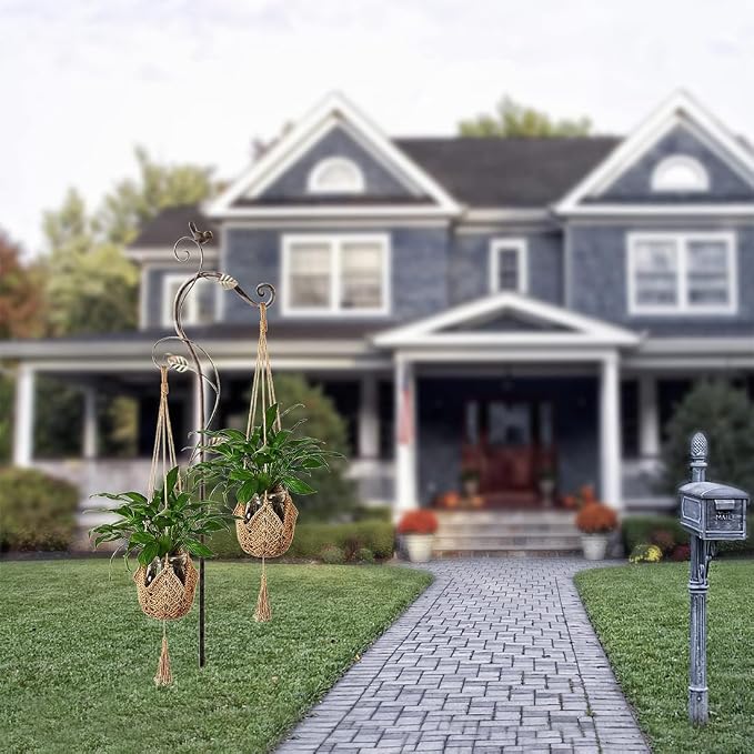 Macrame Plant Hangers Jute Crochet Plant Hanger Indoor with 2 Hooks Hanging Planter Basket Flower Pots Holder for Boho Home Décor 2Pcs
