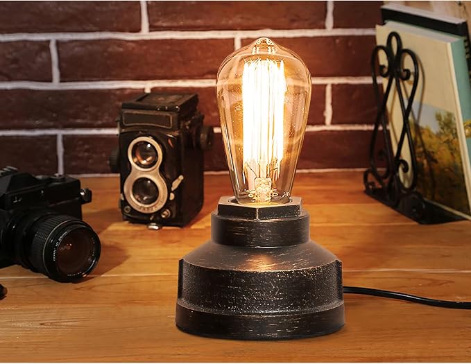 Small Touch Control Table Lamp Base, Industrial Touch Light Vintage Edison Bulb Base, Dimmable Bedside Nightstand Accent Light for Living Room Bedroom, Antique Steampunk Style