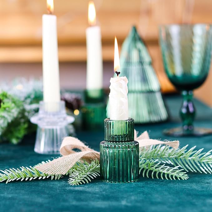 Christmas Class Candlestick Holders 6PCS Red Green Ribbed Taper Candlestick Holders for Tealight Candles Christmas Table Centerpieces Indoor Decoration