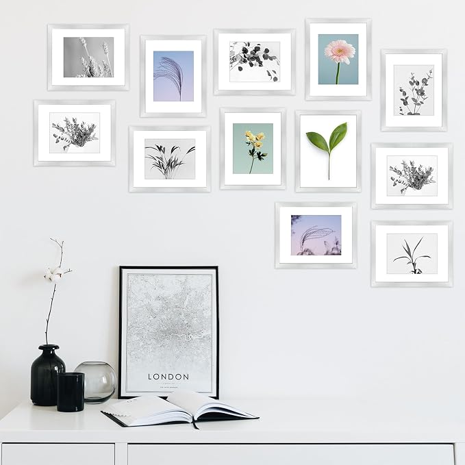 Frametory 12 Pack 11x14 Silver Picture Frame with Real Glass Mat for 8x10