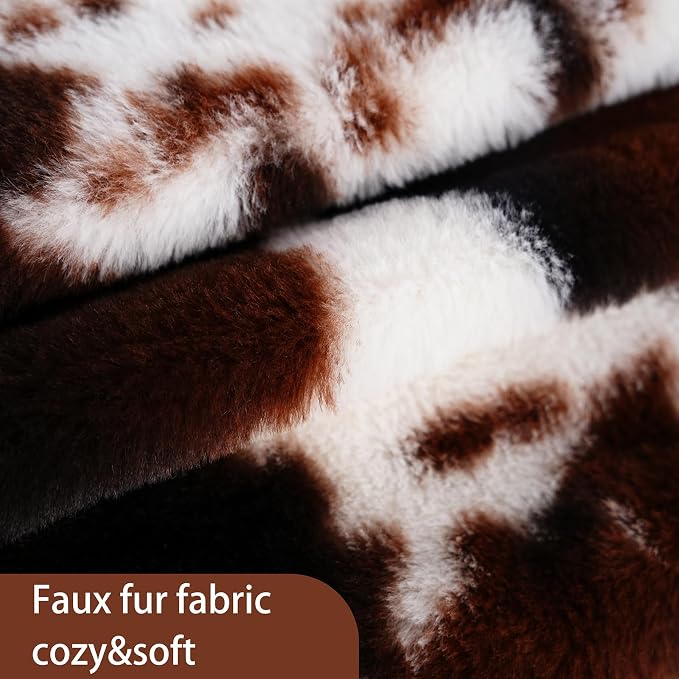 cygnus Cow Print Lumbar Pillow Covers 12x20 inch | Fluffy Fuzzy ，Decorative Square Faux Fur Throw Pillows， for Couch Sofa Living Room Bedroom Decor