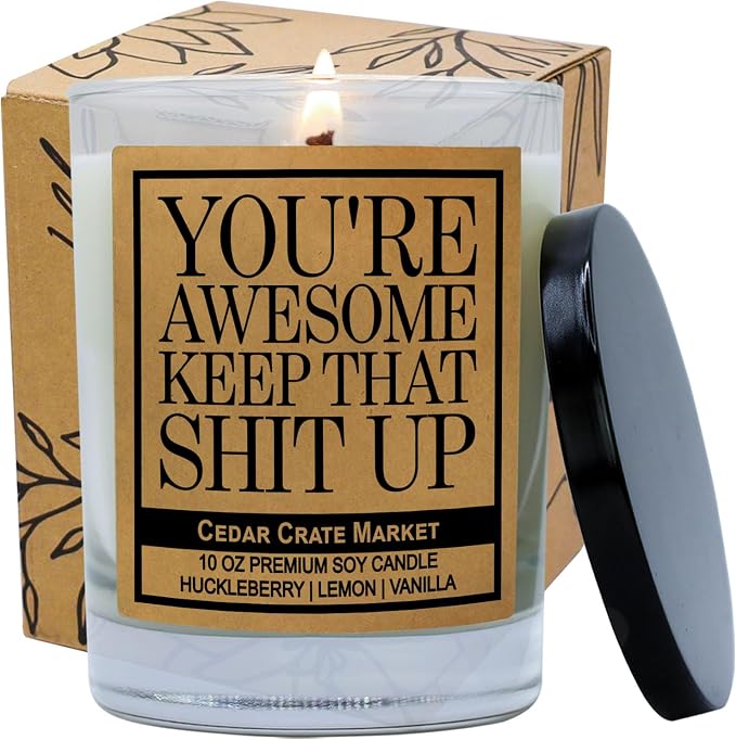 Cedar Crate Market Best Friend Candle Gifts for Women, You are Awesome 13.5oz Soy Wax Jar Candles with Sayings for Women, Thank You Gifts Or Birthday Presents Huckleberry Lemon Vanilla Scent