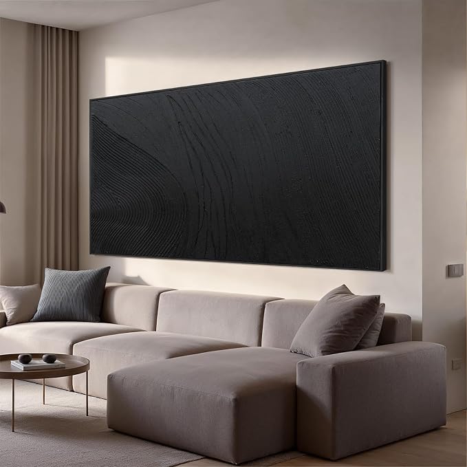 Large Black Abstract Wall Art Modern Hand-Drawn Canvas Wall Art Decor For Living Room Line Texture Abstract Wall Decor Artwork For Walls Pictures For Bedroom Office Study Aesthetic Home Wall Decoration 35"×70"