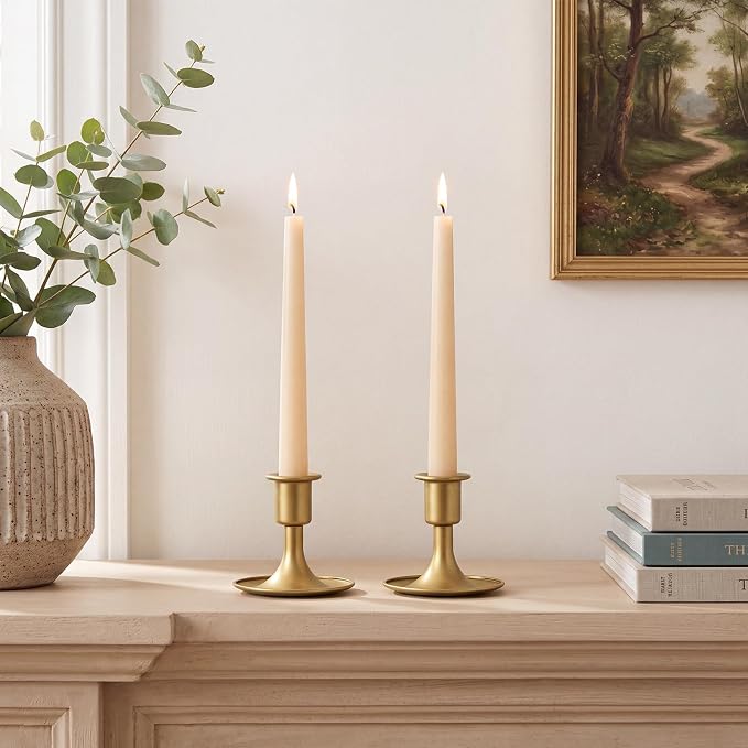 Candlestick Holders Taper Candle Holders, Romadedi Gold Candle Stick Candle Holder for Table Centerpiece, Wedding Reception, Festive Christmas Mantel Decoration or Home Decor, Set of 24 | for Standard Candlestick, Festive Table Centerpiece, Vintage Hom...