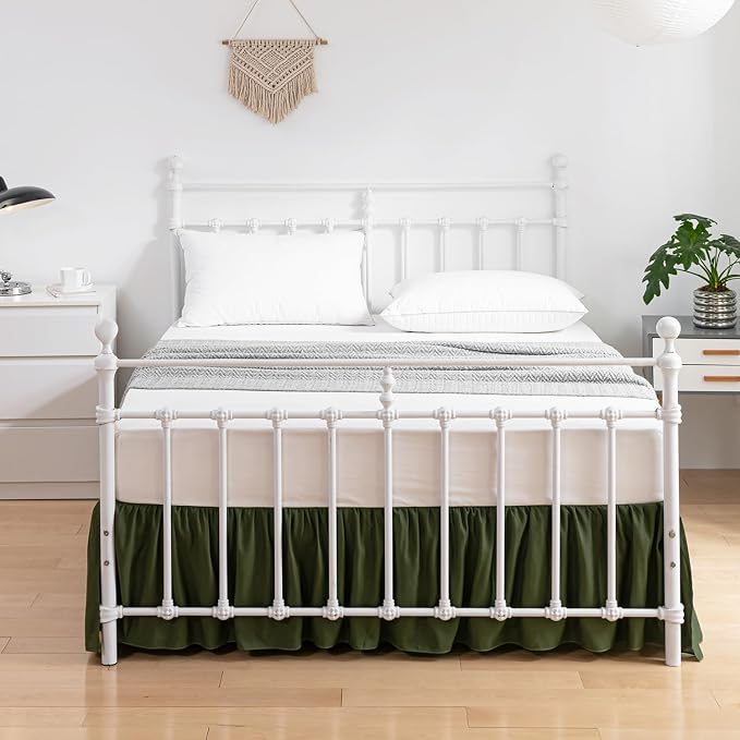 Bed Skirt Full Size Ruffled Bed Skirt with Split Corners | 12 Inch Drop Dust Ruffle Bed Skirt with Platform, Green, 12" Full