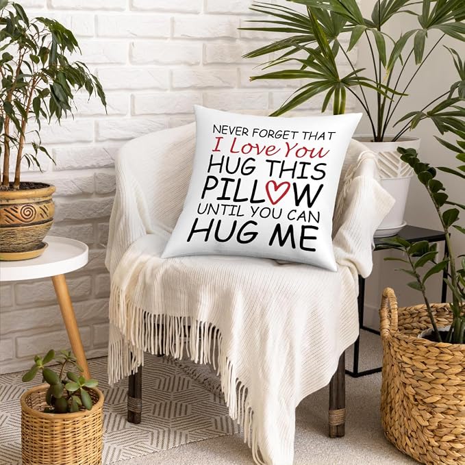 Fokongna Couch Pillowcase Lover I Love You Hug This Pillow Until You Can Hug Me 18 x 18 Inches Valentine's Day Birthday Gifts Give to Girlfriend Grade Flannel Waist Pillowcase