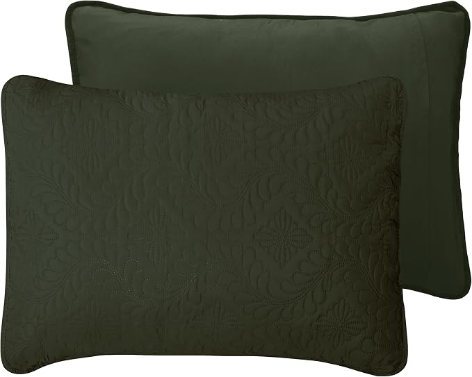 Easy-Going Reversible Quilt Set King, Bedspread with 2 Shams | Olive leaf-Army Green/Beige, Lightweight Microfiber Bed Comforter, 1 Quilt + 2 Pillow Shams, All-Season Coverlets
