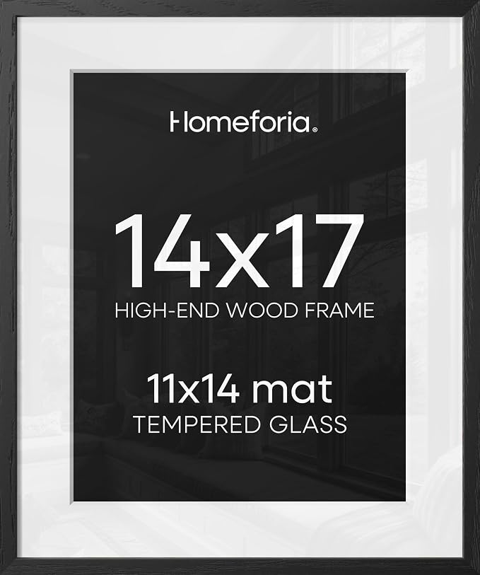 Homeforia 14x17 Black Oak Picture Frame, High-End Wood, 11x14 Mat, Glass