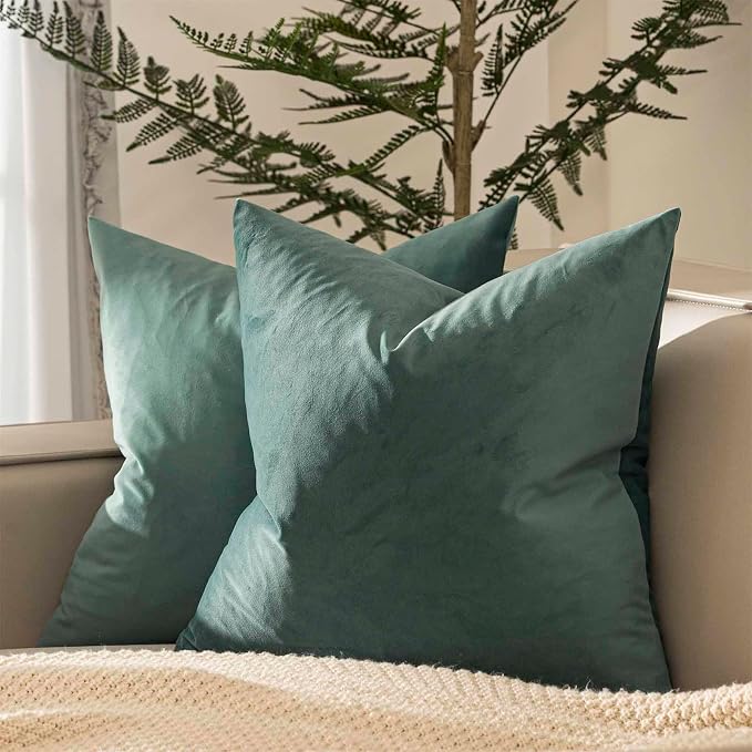 JUSPURBET 26x26 Euro Velvet Throw Pillow Covers Set of 2,Emerald
