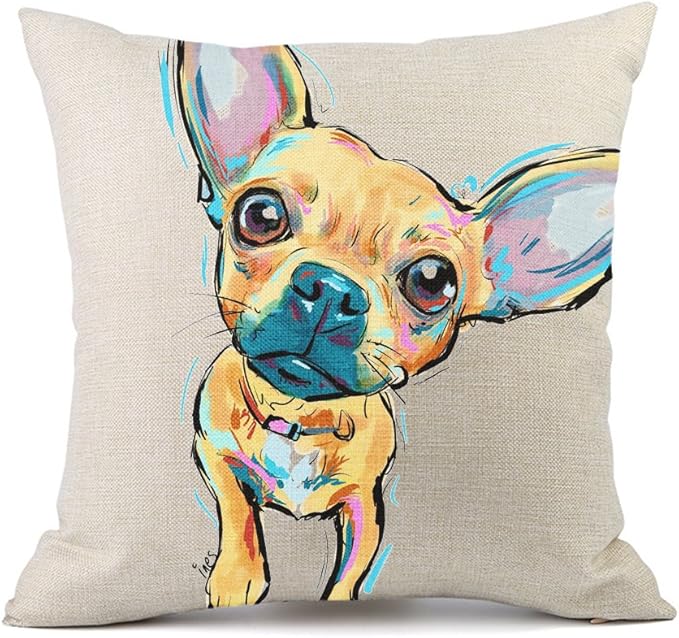 Cute Pet Chihuahua Dogs Pattern Linen Throw Pillow Covers Cushion Cover Pillowcases Home Decor 18 x 18 Inches