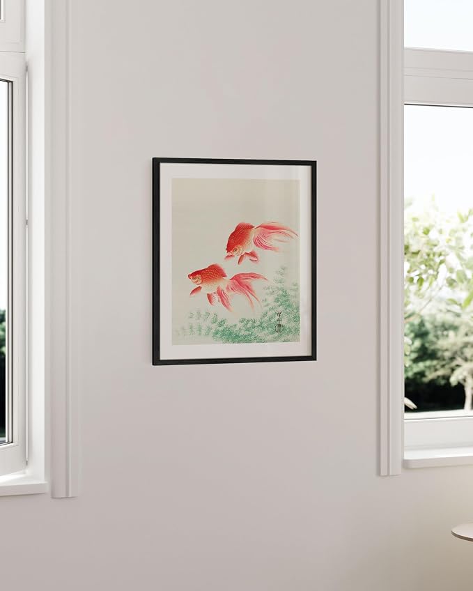 HAUS AND HUES Japanese Wall Art - Goldfish Artwork Framed Print, Asian Wall Decor, Japandi Style Room Art, Modern Japanese Poster for Bedroom 12x16 Black