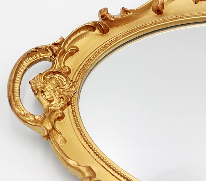 Eaoundm 14.5 x 10 inchs Oval Hanging Mirror (Gold 2 Pcs) | Antique Decorative Wall Mirror Vintage