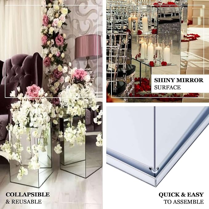 Efavormart 32" Silver Mirror Finish Wedding Decor Ideas Clear Display Box for Centerpieces with Interchangeable Lid and Base
