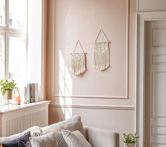 Mkono 2 Pcs Macrame Wall Hanging Boho Wall Art Decor Woven Chic Bohemian Room Decor for Bedroom Nursery Living Room Dorm Apartment, Small Size 13" L x 10" W and 16" L x 10" W