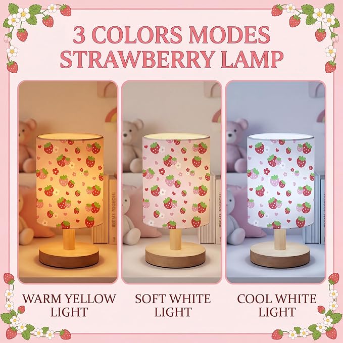 VIHOSE Strawberry Kids Table Lamp for Bedroom Kids Lamps for Girls Room