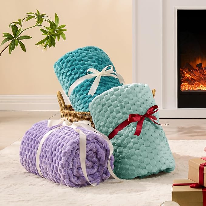 BEDELITE Haze Blue Twin Blanket for Couch, Soft Cozy Gifts for Women, 60*80 | 3D Jacquard Decorative Fleece Blanket, Super Soft Plush Throws, Cute Birthday Gift for Women & Men, Suitable for All Seasons