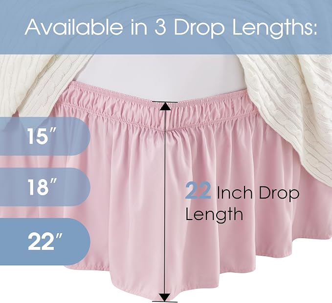 FreshCulture Twin Bed Skirt, Elastic Wrap Around Bed Skirt Twin Size, Bed Skirts for Adjustable Bed, Easy Fit with 22 Inch Drop Length, Hotel Quality Dust Ruffle for Twin Bed (Dusty Pink)
