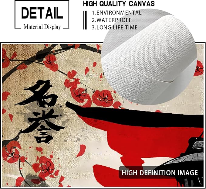 Wesluin 16"x20" Samurai Warrior Canvas – Red Torii Gate Japanese Wall Art | Stoic samurai stands beneath crimson torii gates. Timeless bushido decor. Hook included, ready to hang.